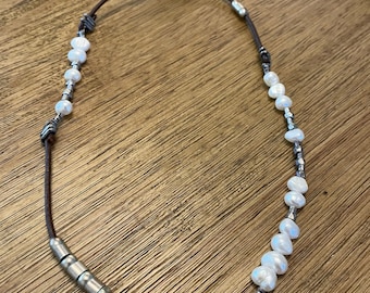 SILPADA Freshwater Pearl Leather Necklace: Sterling Silver Accent
