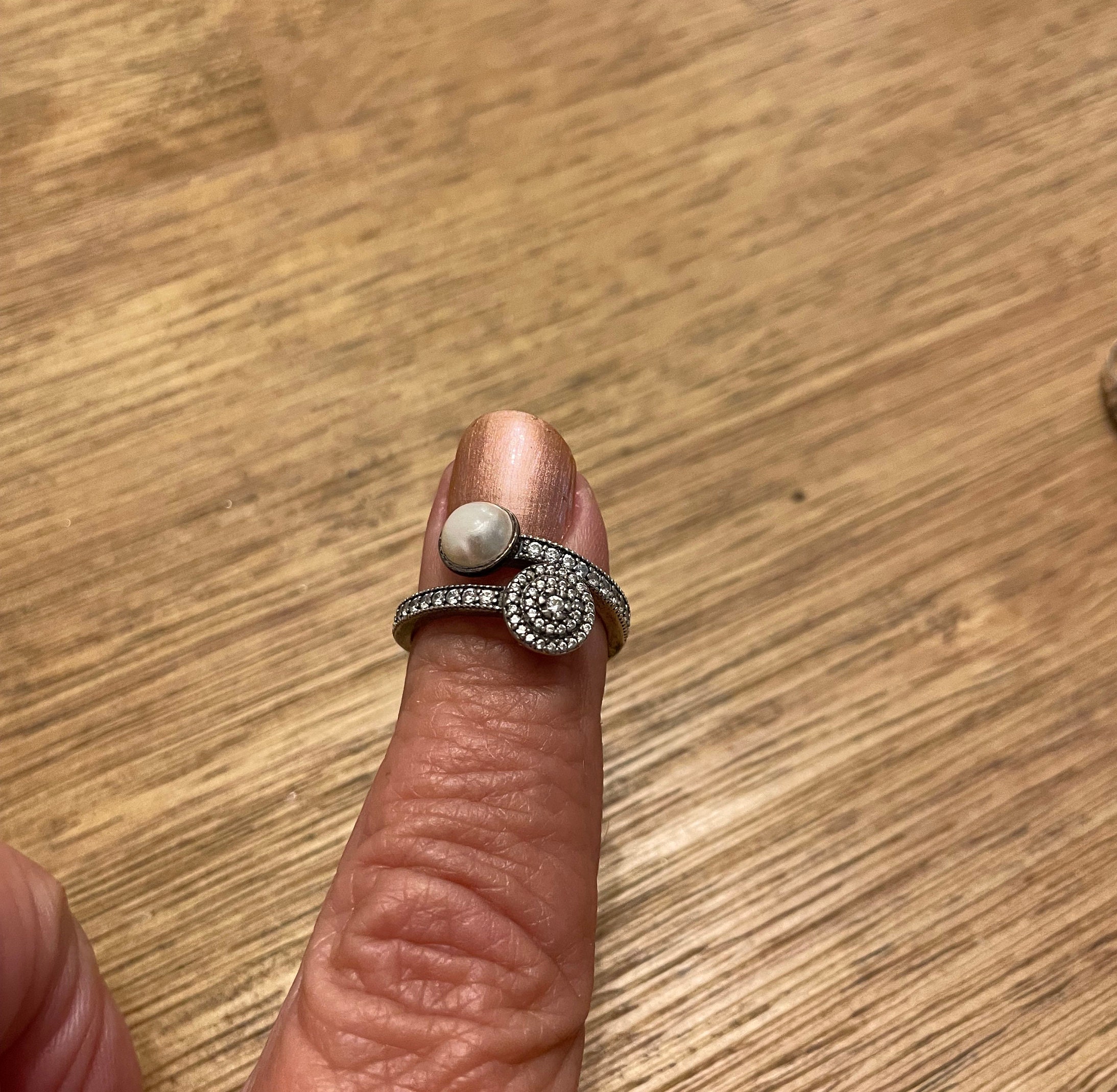 Pandora Pearl Pave Sterling Silver Ring Size 5.25 Wedding Mother