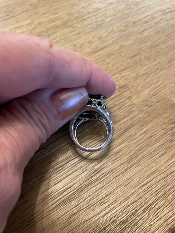 Faceted Brown Stone Silver Tone Statement Ring - … - image 8