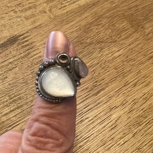 Vintage Sajen Sterling Ring Size 5.5 MOP Rose Quartz Mother Birthday Gift Her Anniversary Christmas Collectible Designer Jewelry As Is