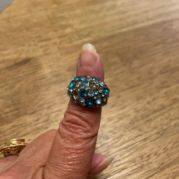 Vintage Fossil Copper Ring: Blue Rhinestone State… - image 1