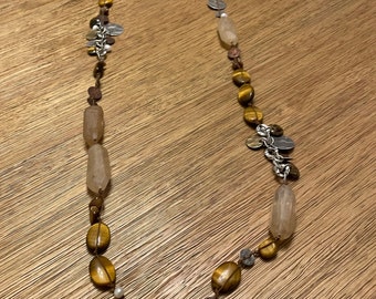 Vintage Silpada Tigers Eye Pearl 34" Necklace: Designer Jewelry