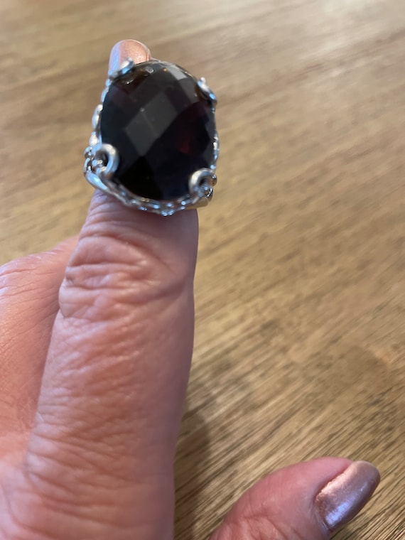 Faceted Brown Stone Silver Tone Statement Ring - … - image 5