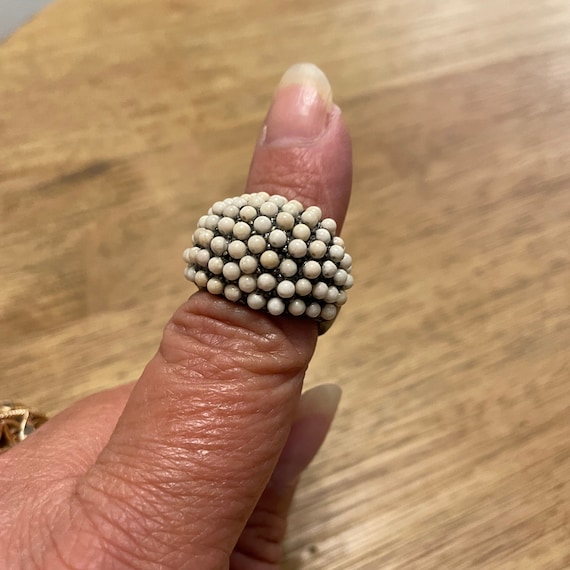 Signed B Designs Beaded Statement Ring, Dark Bron… - image 1