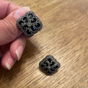 Judith Jack Onyx Sterling Marcasite Pierced Earrings 1&quot; Wedding Mother Birthday Gift Her Anniversary Christmas Collectible Designer Jewelry
