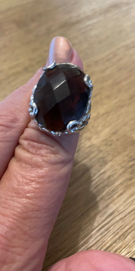 Faceted Brown Stone Silver Tone Statement Ring - … - image 10