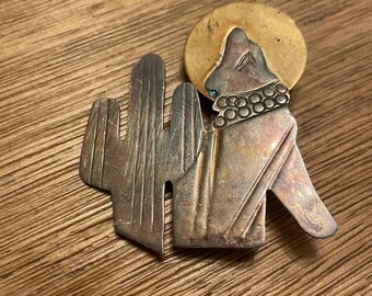 Vintage Navajo Sterling Silver 925 Howling Wolf Brooch Pin Signed