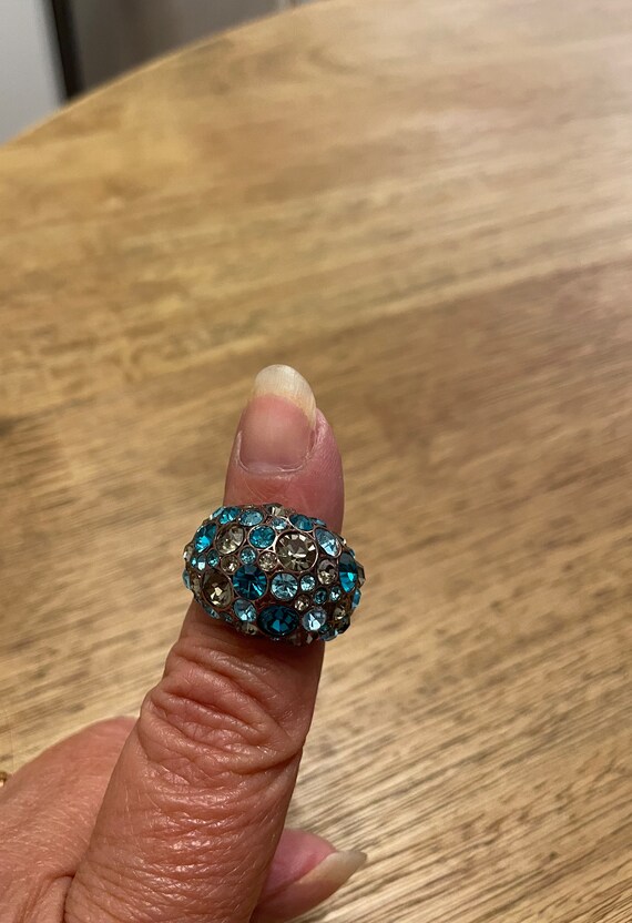 Vintage Fossil Copper Ring: Blue Rhinestone State… - image 4