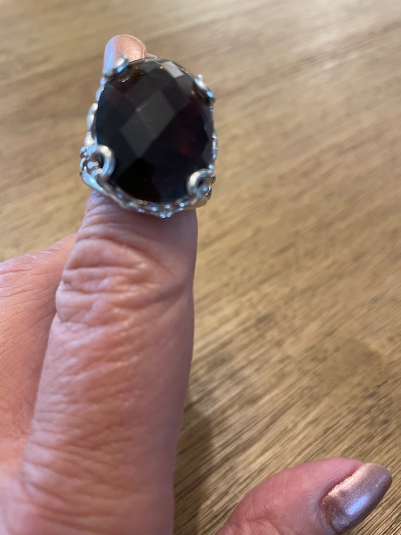 Faceted Brown Stone Silver Tone Statement Ring - … - image 4