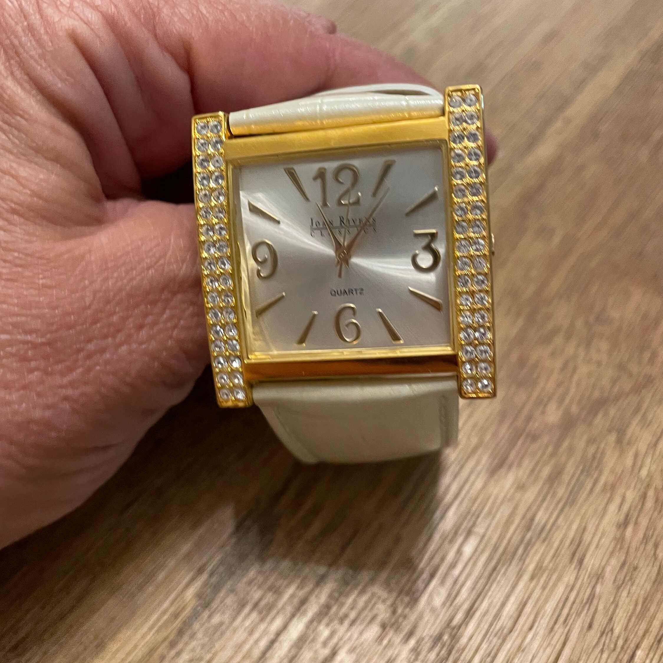 Joan Rivers Gold and Cream Classic Watch Joan Rivers Cream Alligator Strap Yellow Gold Square Face  main image 2