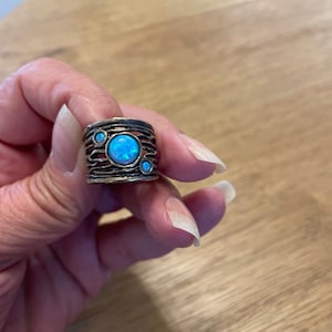 Sterling Israel PZ Paz OR Paz Signed Silver Opal Organic Ring Size 6.75 Mother Birthday Gift Her Christmas Collectible Designer Jewelry