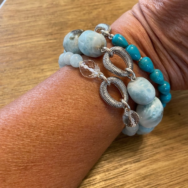 Michael Dawkins Larimar Turquoise Bracelet 925 Silver Bracelet 7" Birthday Gift Her Christmas Anniversary Collectible Designer Jewelry