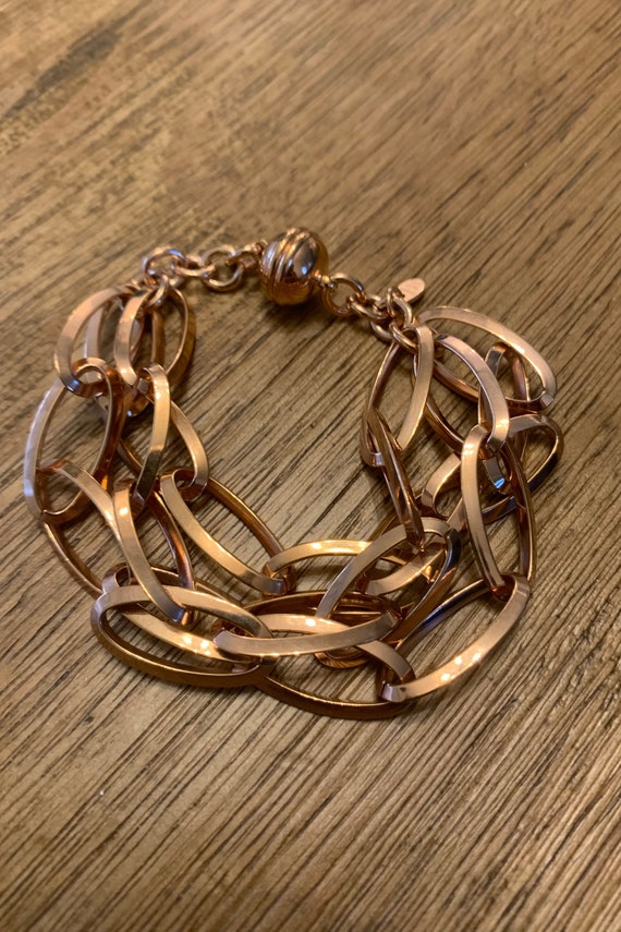 Vintage Milor Rose Gold Tone Bronze Bracelet 3 Ch… - image 2