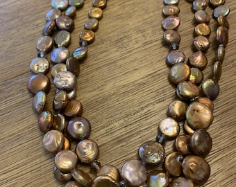 Silpada Bronze Coin Pearl Necklace: Sterling Silver 3 Strand (16" w/2" Ext.)