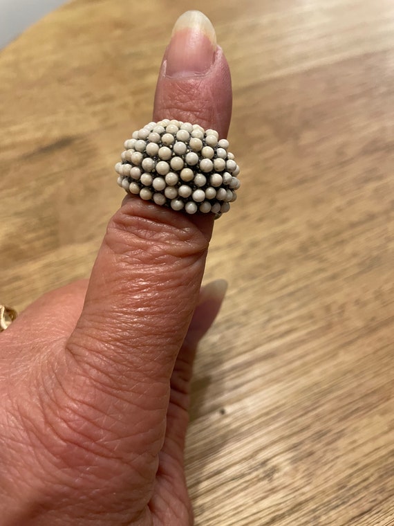 Signed B Designs Beaded Statement Ring, Dark Bron… - image 6