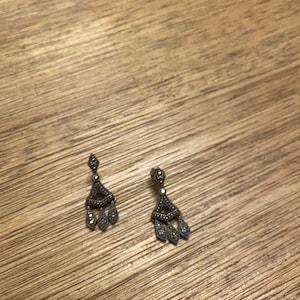 JUDITH JACK 925 Silver Sterling Vintage Marcasite Dangle Pierced Earrings Wedding Mother Birthday Gift Her Prom Collectible Designer Jewelry