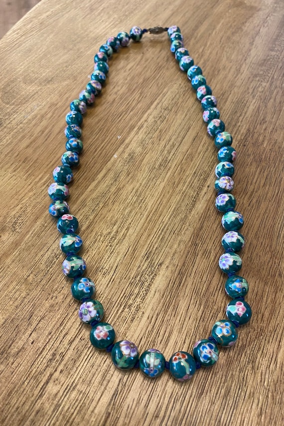 Vintage Chinese Cloisonne Knotted Floral Bead Neck