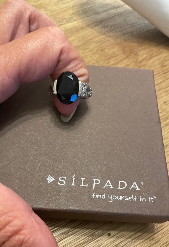 Vintage Silpada 925 Silver Faceted Onyx Ring Size 