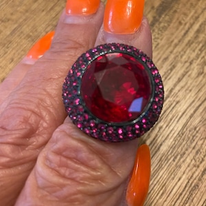 Juicy Couture Black & Pink Ring with Crystals Adjustable Mother&#39;s Birthday Gift for Her Prom Collectible Designer Jewelry