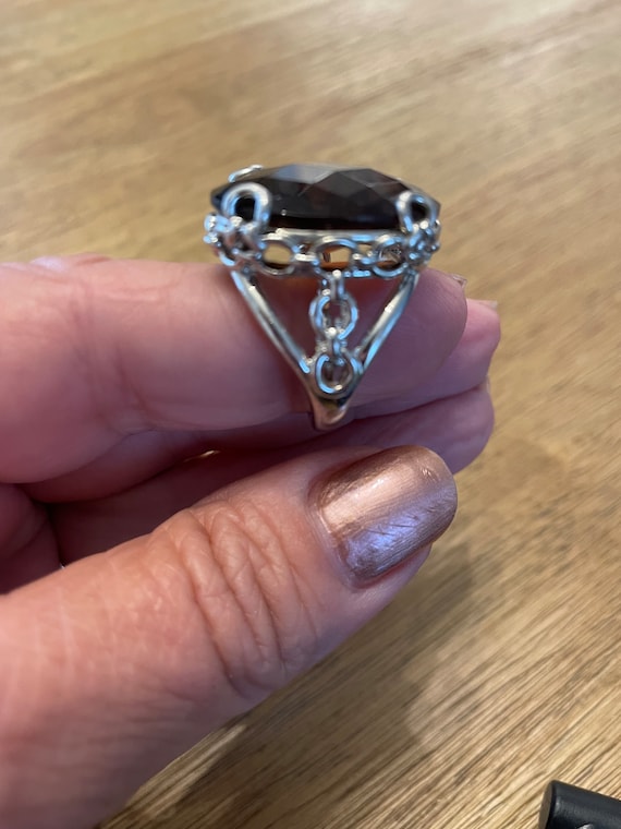 Faceted Brown Stone Silver Tone Statement Ring - … - image 9