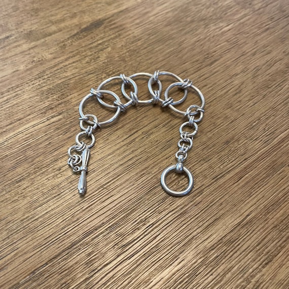 Artistic Chained Rings Sterling Silver Toggle Bracelet