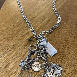 NWT Chicos 35th Anniversary 3 Charm Silver Tone Necklace Statement Jewelry Mother&#39;s Birthday Gift For Her Prom Collectible Jewelry