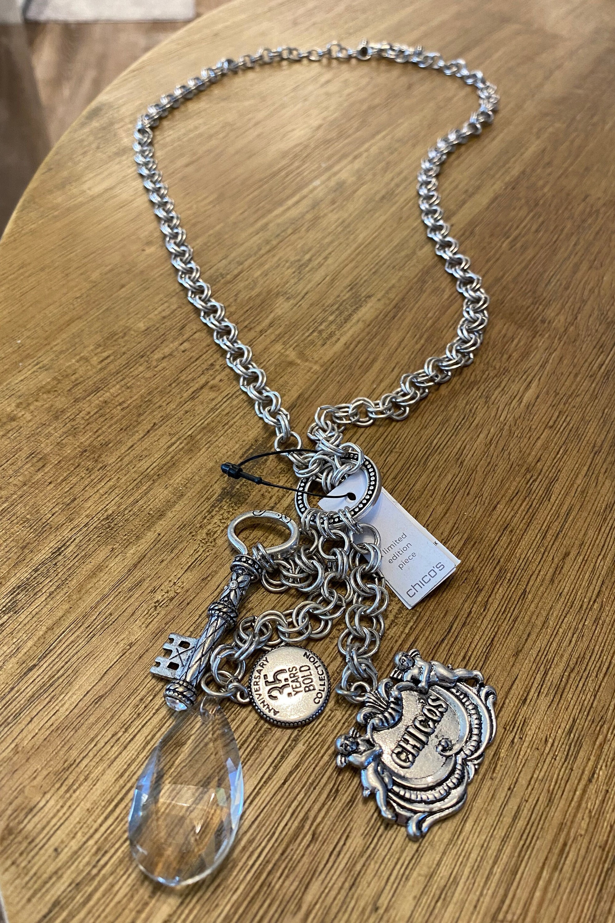 Chico's 35th Anniversary Charm Necklace: Silver Tone Statement