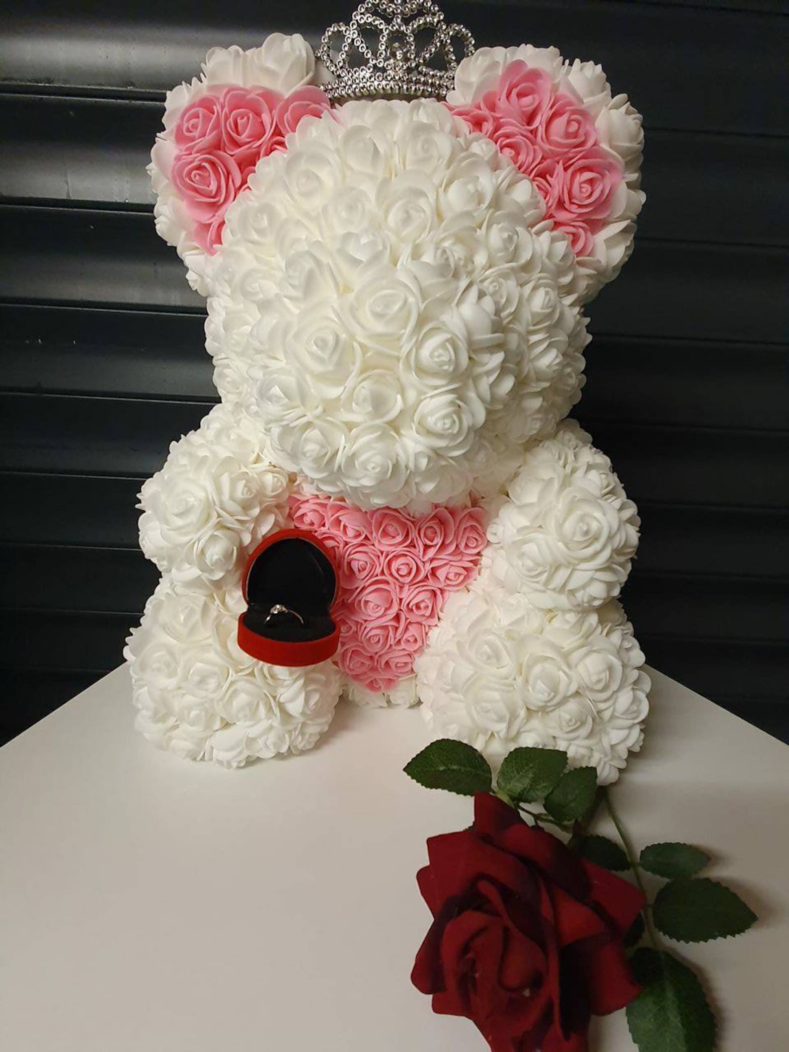 35cm forever rose bear white/pink. Etsy