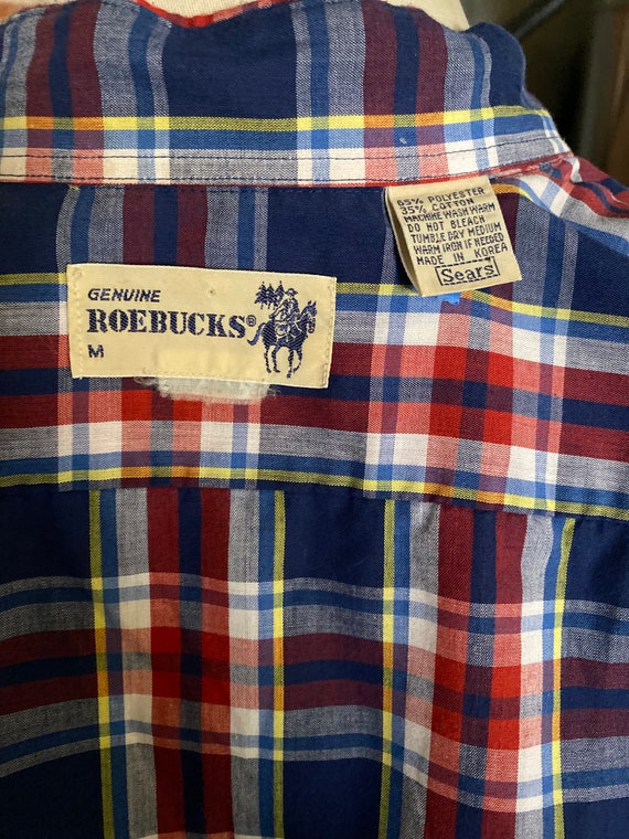 1980s Sears Roebucks Blue/Red Plaid Long Sleeve Butto… - Gem