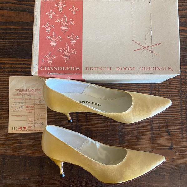 Vintage Chandler’s French Room Originals Yellow Gold High Heels With Box and Receipt Size 8.5 B