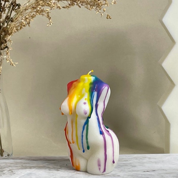 Curvy Rainbow Drizzle Torso Candle Small