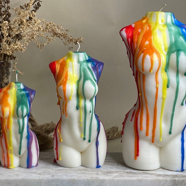 Rainbow Drizzle Torso Candle: Pride Decor, Body Positive Gift