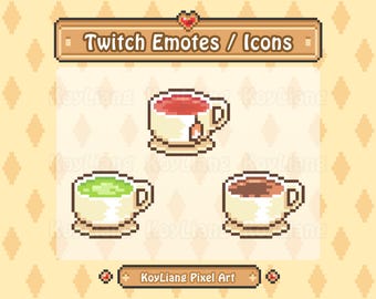 Coffee Emote, Twitch Tea and Teacup Emotes, Cute Pixel Icon, Channel Points Badge, Streaming Subscriber