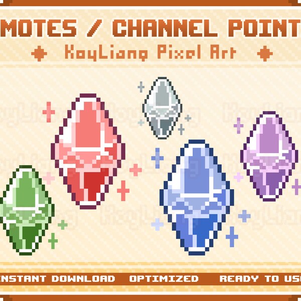 Channel Points Icon with Shining Crystals in Variety of Color - Pixel Twitch Emotes Pack