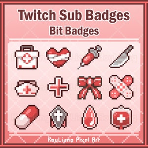 Gothic Sub Badges in Pixel Art Style - Twitch Bit Badges, Streamer Graphics Digital Download, Blood, Nurse
