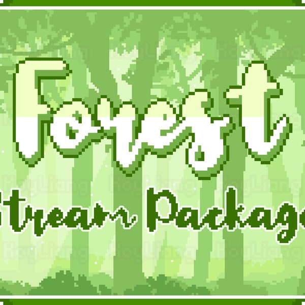 Green Forest Stream Package for Twitch | Cute Pixel Style Streaming Materials, Natural Plants and Flowers, Overlay, Panel, Screen