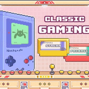 Twitch Stream Bundle with Classic Gaming Console and Arcade Machine in Retro 8 Bit Pixel Style, Assets Package for Channel Customization