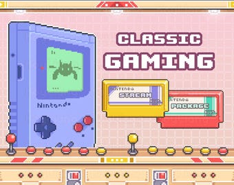 Twitch Stream Bundle with Classic Gaming Console and Arcade Machine in Retro 8 Bit Pixel Style, Assets Package for Channel Customization