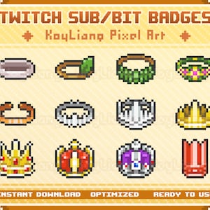 Crown Sub Badges and Bit Badges in Retro Gaming Style