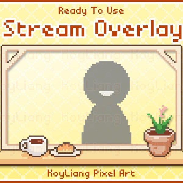 Twitch Overlay Coffee, Cozy Cafe Webcam Frame, Cute Pixel Streaming Border