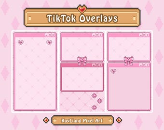 TikTok Overlay Pack - Kawaii Pink Color Windows, Retro Pixel Art Style, Simple Cute Design, Streaming Graphics, Screen Border, Chat Box
