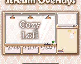 Twitch Overlays - Cozy Lofi Brown Color, Streamer Assets Bundle