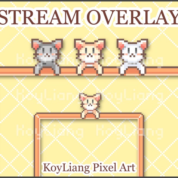 Twitch Webcam Overlay with Cute Pixel Kitty - Cat Streaming Frame, Webcam Border, Kawaii Design