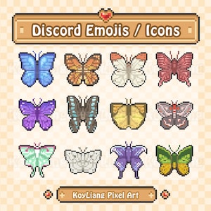 Butterfly Emojis Package for Discord Server, Pixel Moth Role Icons, Discord Emotes Bundle Download
