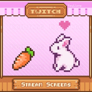 Telas animadas fofas para Twitch Streaming - Tema Pink Bunny, estilo Pixel Art