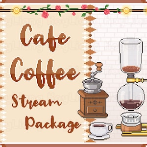 Gemütliches Cafe Livestream-Paket für Twitch-Anpassung, perfekt für Kaffeeliebhaber, niedliches Pixel-Style-Streaming-Material, Kanal-Set-Up
