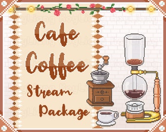Cozy Cafe Stream Package for Twitch Customization, Perfect for Coffee Lover, Cute Pixel Style Streaming Materials, Channel Set Up