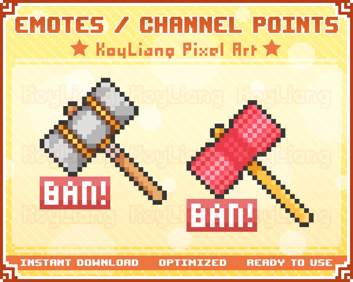 Ban Hammer Emotes in Retro Pixel Gaming Style for Twitch Etsy Ban Hammer Emotes in Retro Pixel Gaming Style for Twitch Etsy