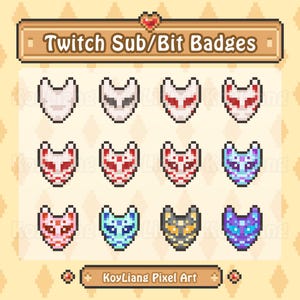 Japanese Style Sub Badges for Twitch Streamer, Fox Mask in Pixel Style, Bit Badges Pack Digital Download