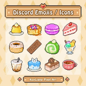 Cute Pixel Style Discord Emotes - Sweet Foods and Desserts, Pastry Emojis Bundle, Kawaii Role Icons